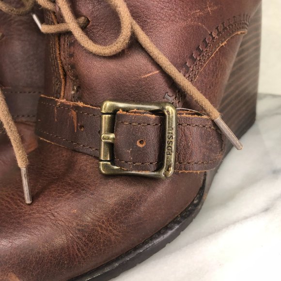 Fossil Charlene Brown Leather Wedge Lace up Bootie, size 8.5 - Picture 6 of 11
